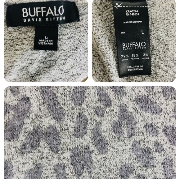 Buffalo David Bitton Leopard Print Plush Knit Sweatshirt Women's Size Large - Picture 4 of 8